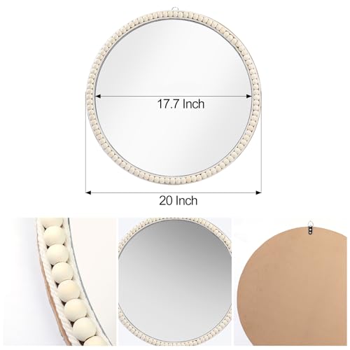 20 Inch Boho Beaded Round Mirror Wall Decor, Decorative Hanging Circle Nursery Mirrors for Girl Room, Farmhouse, Livingroom, Bedroom - size: 20"L x 20"W