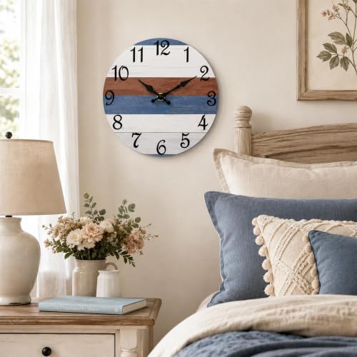CHYLIN Wall Clock Silent Non-Ticking Battery Operated Pink Gray Striped - color: C-red Blue, size: 8 inch