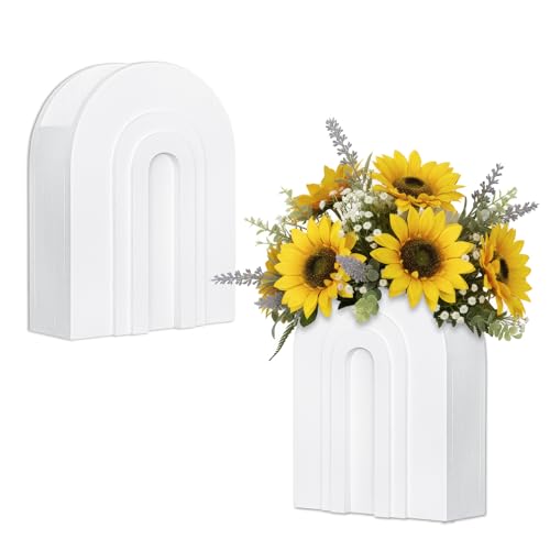 2 Pack White Wooden Wall Vase for Pampas Grass and Dried Flowers - color: White-white
