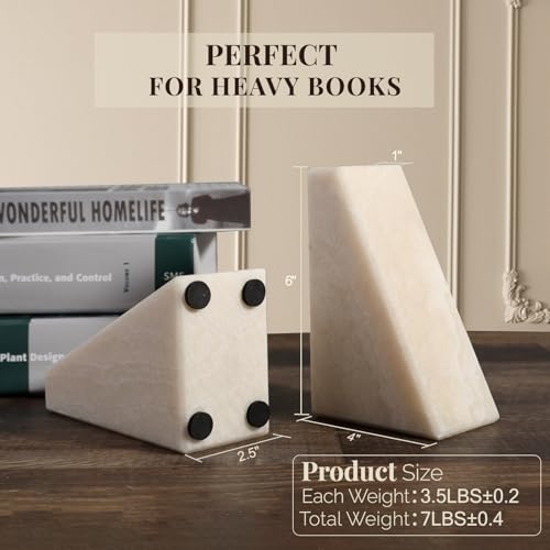Koville Marble Bookends for Shelves, Large Bookends for Heavy Books, Non-Slip 7Lbs Stone Book Ends for CD/Movies, Modern Decorative Bookends for Shelves Table Home Decor(Navona) - color: Trapezoid-navona