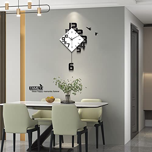 Large Wall Clock for Living Room Decor Pendulum Modern Kitchen Silent Big Wall Watch for Bedroom Black and White Decorative Office Non Ticking Battery Operated Wall Clock 25 Inch - size: 25inch