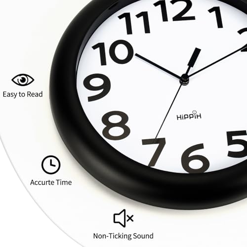 HIPPIH 10 Inch Wall Clock, 2Pack Silent Non Ticking Battery Operated Clocks - color: With Black Second Hand, size: 10 inches
