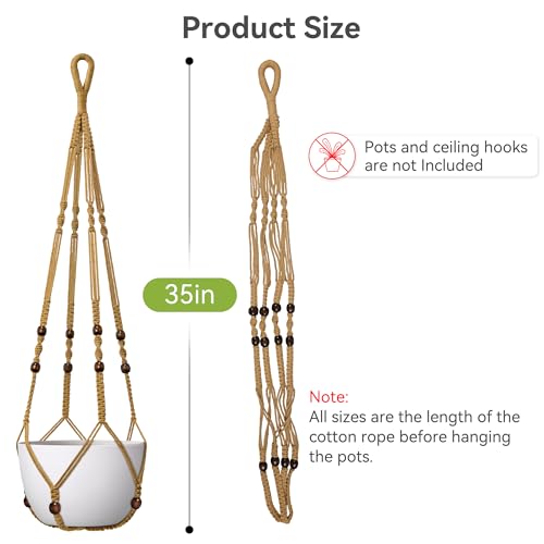USLAI Macrame Plant Hanger, for Up to 15 Inch Pots, 35 Inch, Brown, 2 Pack - color: 35+35 Inch - Brown
