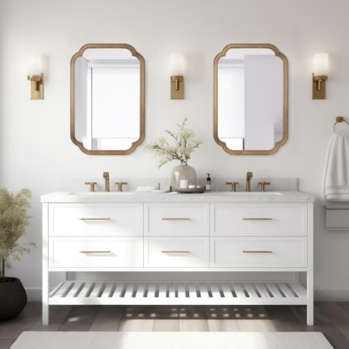 WallBeyond 20" x 30" Rounded Corner Arch Wall Mirror with Wood Frame for Entryway, Living Room or Bedroom Home Decor - Light Woodgrain, Honey-Colored - color: Dark Natural a New, size: 30"L x 20"W