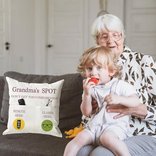 ONFAON Grandma Gifts, Grandma's Spot Throw Pillow Covers 18x18 Inch,Birthday Christmas Thanksgiving Day Gifts for Grandma Mom,2-Pocket - color: Grandma 2-pocket