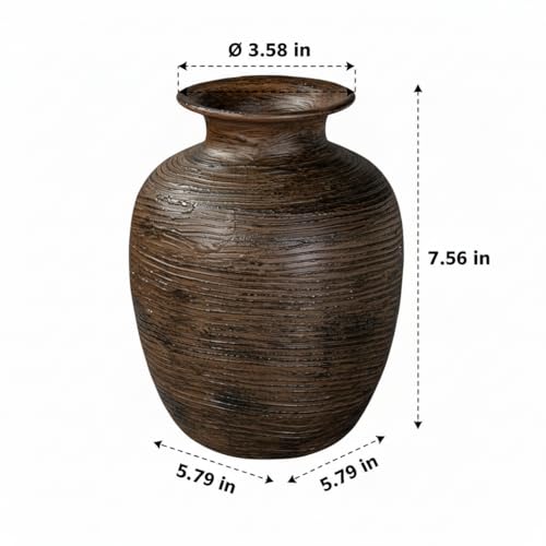 Rustic Ceramic Vase for Flower, Dark Brown Farmhouse Vases Home Decor, 7 inch Terra-Cotta Decorative Vases for Nightstand, Bookshelf, Office Desk, Kitchen Table Decor - color: Dark Brown