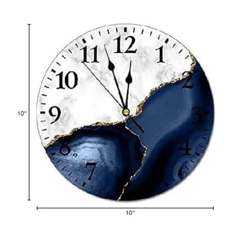 White Marble Wooden Wall Clock Blue Battery Operated Clock Silent Non Ticking Wall Clocks Numerals Wall Clocks Decorative for Kitchen Living Room Bedroom Office Farmhouse Gift 10 Inch - color: A11-5, size: 10x10in