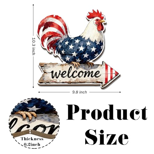 Independence Day Decor, American Flag Rooster Welcome Signs, Hanging Wood Sign Home Decorative, Printed Wood Wall Art Signs, Welcome Sign for Front Door, Farmhouse Porch Decor, 10x9.8 Inches - color: Farm 10