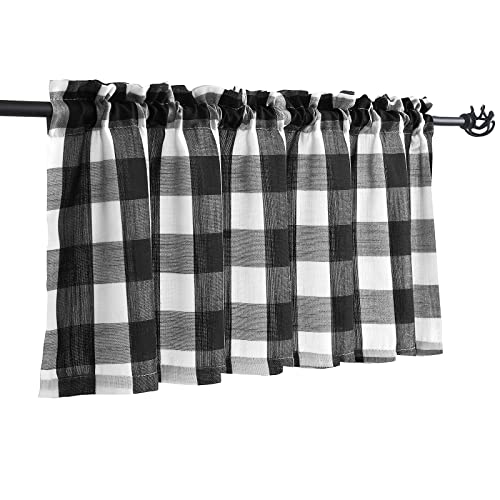Black White Buffalo Check Valance Curtains Kitchen Plaid Window Top 52x15" - color: Black and White, size: 50"W x 15"L (Pack of 1)