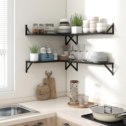 Axeman 48 Inch Floating Shelves, 8 Inch Deep Black Wall Shelves Set of 2 - color: Black, size: 47.3 Inch