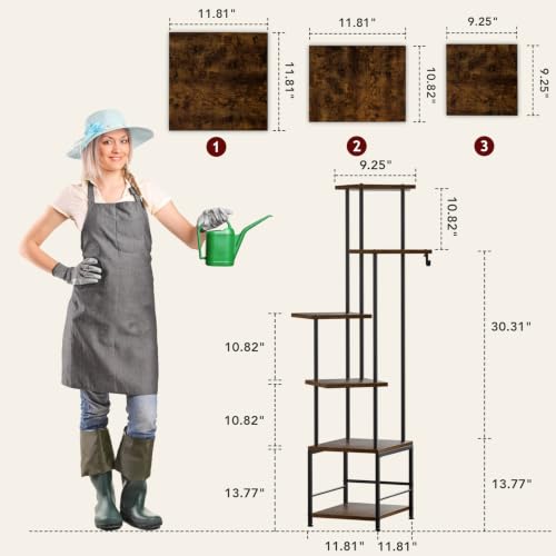 Homsorout Plant Stand Indoor with Grow Light - 6-Tier Metal Plant Shelf with Hanging Basket Hook, Corner Tall Flower Holder for Multiple Plants, Living Room Balcony Garden Patio, Rustic Brown - color: 6-Tiered Brown with grow light