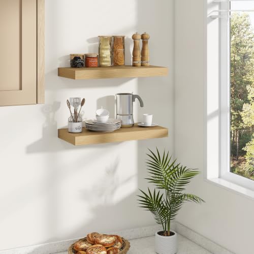 Dreamland 20 Inches Wall Mounted Wood Floating Shelves, Oak, 2 Pack - color: Oak, size: 20in