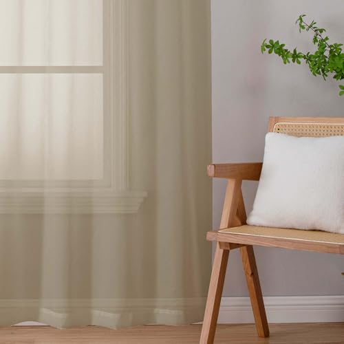 Chyhomenyc Taupe Sheer Curtains 78 Inches Long 2 Panels Set for Living Room, Light Filtering Voile Lightweight Bedroom Curtains, Rod Pocket Solid Window Treatment Drapes, Each 42W x 78L - color: Taupe, size: 42"W x 78"L (Pack of 2)