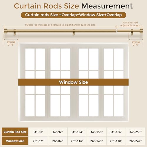 2 Pack Heavy Duty Antique Brass Curtain Rod, 36-120 Inch Warm Gold - color: Warm Gold, size: 36''-120'' (2 Pack)