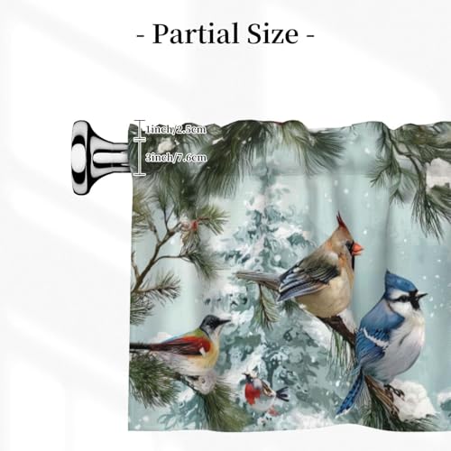 Worltoldb Winter Cardinal Bird Curtain Valance Short Rod Pocket Window Treatment for Living Room Bedroom Kitchen Bathroom 1 Panel 54" W x 18" L - color: Winter Cardinal Bird