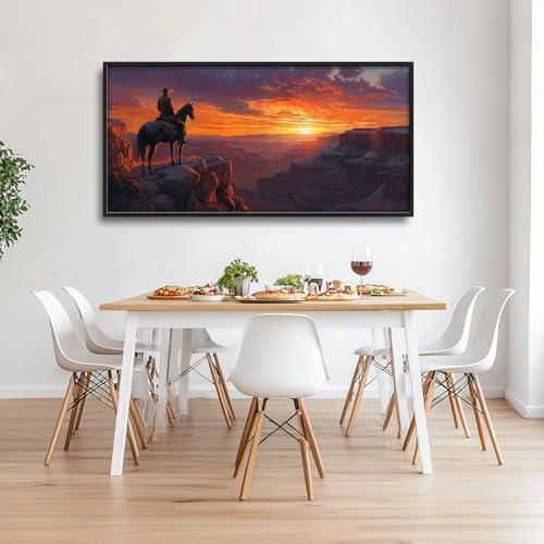 Trulave Framed Large Western Cowboy Wall Art for Living Room 60''x30'' - color: Western Cowboy, size: 60"L x 30"W