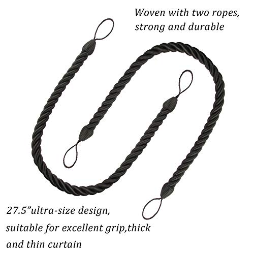 BEL AVENIR Curtain Tiebacks Ropes Tie-Backs,Handmade Holdbacks(Black,2P) - color: Black, size: 2pack
