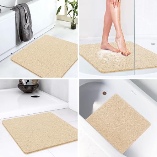 LuxStep Shower Mat Bathtub Mat Non-Slip Bath Mat with Drain, Quick Drying - color: Khaki, size: 24" x 24" (Rectangular)
