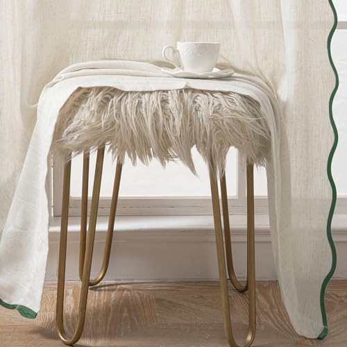 DriftAway Semi Sheer Scalloped Edge Linen Coastal Beach Window Curtains for Living Room Bedroom 2 Panels Rod Pocket Each Size 52 Inch by 72 Inch Loden Green - color: Linen Loden Green, size: 52"W x 72"L (Pack of 2)