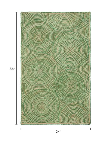 SAFAVIEH Cape Cod Collection Accent Rug - 2' x 3', Green & Natural, Handmade Boho Braided Circles Jute & Cotton, Ideal for High Traffic Areas in Entryway, Living Room, Bedroom (CAP203Y) - color: Green/Natural, size: 2' x 3' (Rectangular)