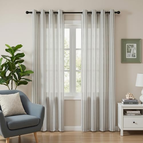 MYSKY HOME Dark Grey Striped Linen Curtains for Living Room 52x96,2 Panels - color: B-dark Grey, size: 52"W x 96"L (Pack of 2)