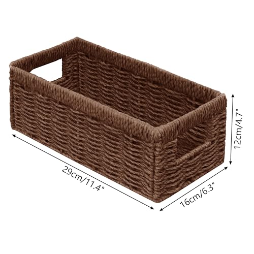 Vagusicc Wicker Storage Basket, Set of 2 Hand Woven Wicker Baskets for Organizing with Handles, Decorative Small Storage Bins for Countertop Toilet Paper Basket for Toilet Tank Top, Shelves, Brown - color: Brown, size: Small
