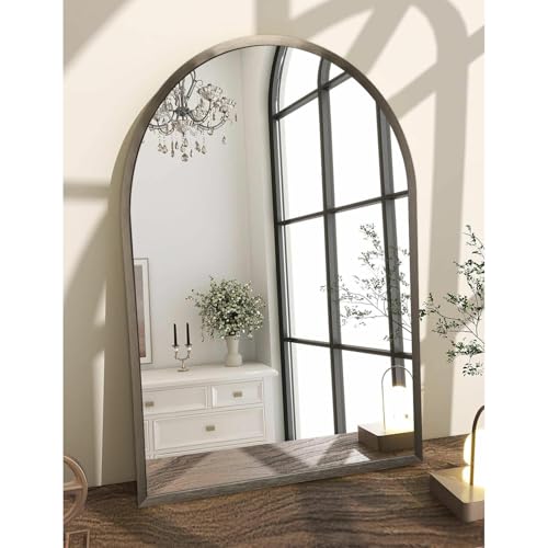 Arch Bathroom Mirror, Metal Frame Wall Mounted Mirror Coffee Vanity Wall Mirror for Bedroom, Entryway, Living Room Vanity 20"x16" - color: Coffee, size: 20"L x 16"W