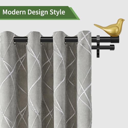 3/4" Diameter Farmhouse Double Window Treatment Curtain Rod, Gold Bird Finials (48"-84", Black Rod) - color: Black with Gold Finial, size: 48"-84"