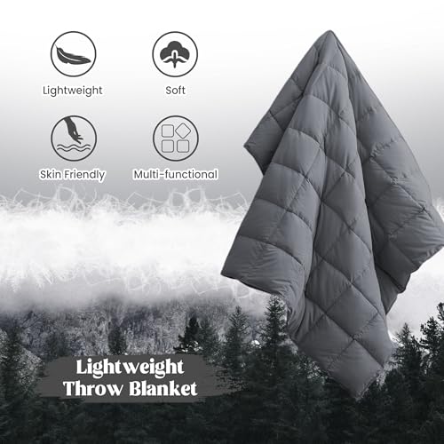 puredown® Soft Feather Down Throw Blanket Lightweight Packable Couch Throw for Indoor and Outdoor Use, Throw 50"X70", Gray, 12oz - color: Gray, size: Throw