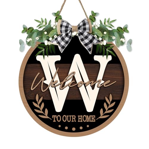 Monogram Letter W Front Door Sign, Welcome to Our Home Family Last - color: W