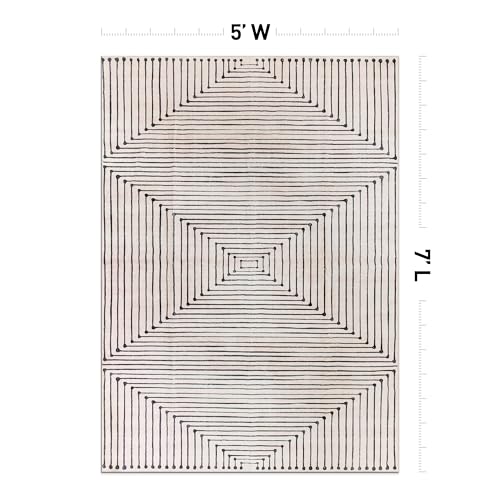Rugshop Bohemian Stripes Marbella Non-Slip Washable Area Rug Beige 5' x 7' - color: Beige, size: 5' x 7' (Rectangular)