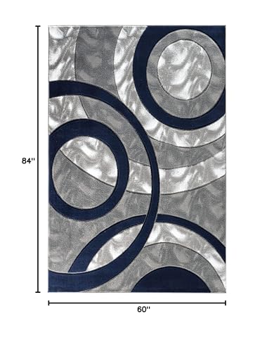 GLORY RUGS Area Rug Modern 5x7 Navy Circles Geometry Soft Hand Carved Contemporary Floor Carpet Fluffy Texture for Indoor Living Dining Room and Bedroom Area - color: Navy, size: 5' x 7' (Rectangular)