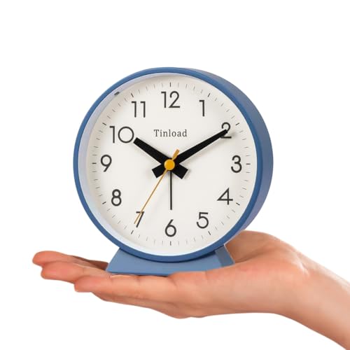 Tinload 4.5" Battery Operated Analog Alarm Clock, Small Silent Bedside Desk Clock with Night Light, Blue - color: Blue