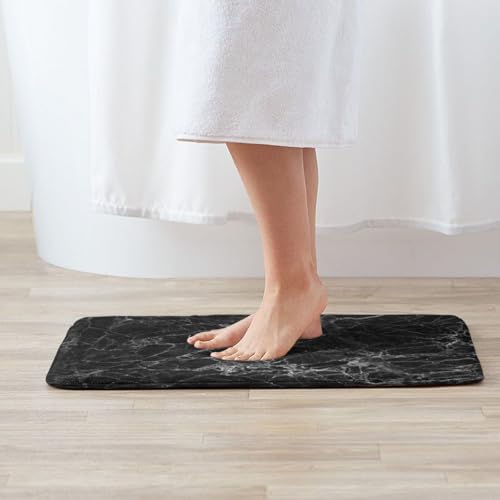 Black Glass Texture Marble Bath Mat Non-Slip Soft Flannel Bathroom Rugs Washable Bathmat, Carpet Rug Entryway Decor for Tub Shower Room Floor Home Kitchen,31.5x20 in - color: Black Glass Texture Marble, size: 1'8" x 2'8" (Rectangular)