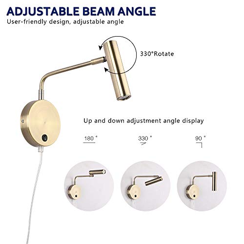 Joossnwell Wall Lamps that Plug in, Bronze Metal Industrial Wall Spotlight with Switch on Off for Home Bedside Lighting Fixtures Warm White 3000K 1 Pack - color: Bronze-Plug