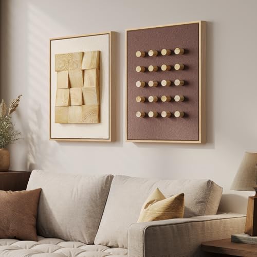 Framed 3D Wood Wall Art Set of 2, Organic Modern Textured Artwork for Walls - color: Brown and Beige, size: 24"W x 18"H x 2Pcs