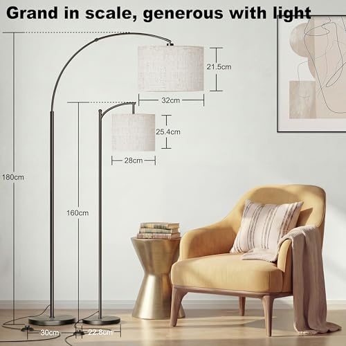 marctronic Arc Floor Lamp for Living Room, 71" Arched Standing Lamp for Bedroom, Beige Fabric Shade, 350° Rotating Head, 3000K-6000K Adjustable Color Temperature, Foot Switch, E26 LED Bulb Included