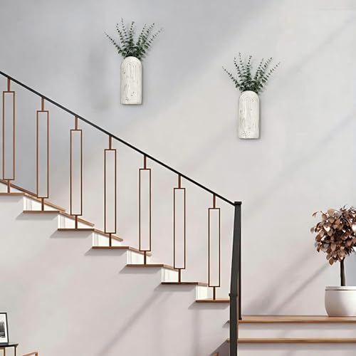 Handmade Wooden Wall Vases Set of 2 for Plants - color: Washed White
