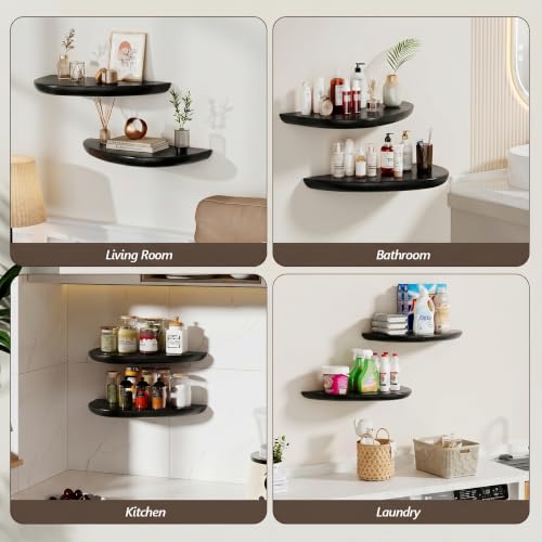 Solid Walnut Floating Shelves for Wall 15.7" Set of 2, Wall Mounted Shelf - color: Black
