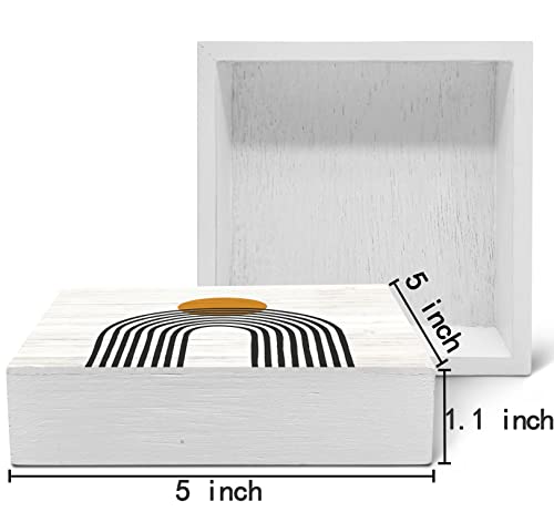 SRADMO Boho Sun Rainbow Abstract Geometric Balance Arch Shapes Wood Box Sign Desk Decor, Boho Mid Century Modern Art Wooden Block Box Sign Decoration For Home Office Shelf Table Decor - color: white
