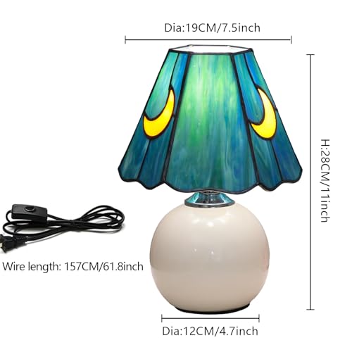 Tiffany Lamp Stained Glass Table Lamp Moon Mushroom Blue Small Bedside lamp Living Room Dining Room Office Decoration Desk lamp Home Decoration Creative Gift Scene Prop - color: Moon Mushroom-Sea Blue