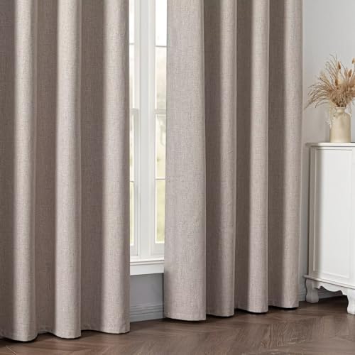 100% Blackout Curtains 84 inch Length Faux Linen (W52 x L84, Beige) - color: Beige, size: 52"W x 84"L (Pack of 2)