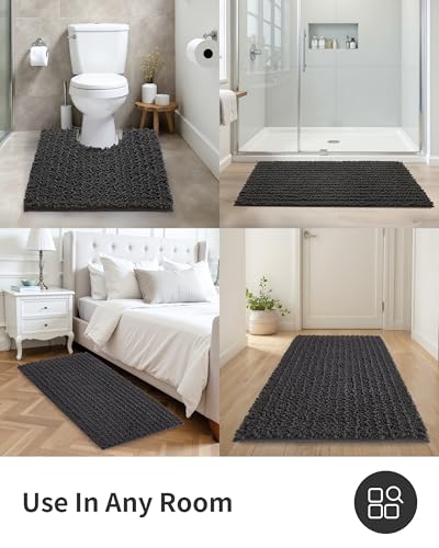ILANGO Bathroom Rug Dark Grey 24x17,Extra Soft Absorbent Chenille Bath Rug - color: Dark Grey, size: 17"×24"