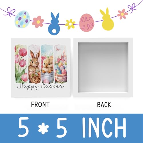 Easter Bunny Decor, Easter Floral Spring Decor, Pink Happy Easter Decor, Easter Eggs Decor, Easter Coquette Girls Gift, Wooden Box Decor for Rustic Home Bedroom Living Room Table Shelf Office - color: Happy Easter