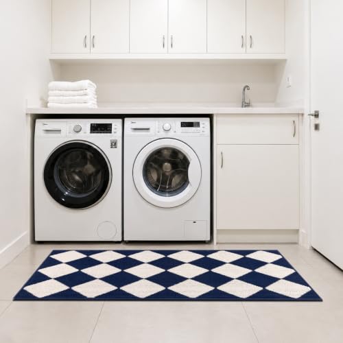 SHACOS Kitchen Rugs Set of 3 Checkered Kitchen Mats for Floo, Blue/White - color: Blue/White, size: 17"x30"+17"x47"+17"x59"