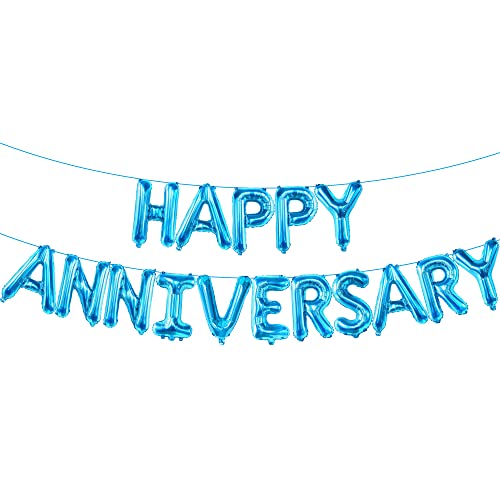 KatchOn Foil with Happy Anniversary Banner and Backdrop 16 Inch - style: Blue
