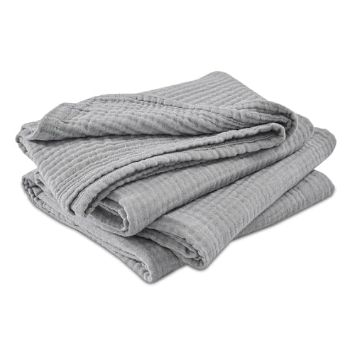 EMME Muslin Cotton Blanket Adults Heather Grey Throw XL 50"x70" - color: 04 - Grey, size: Large Throw (50" X 70")