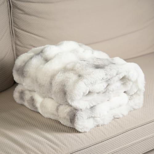MERRYLIFE Luxury Plush Tie Dye Grey Faux Fur Throw Blanket for Couch 50"60" - color: Tie Dye Grey, size: 50"*60"