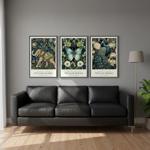 OVVGVV William Morris Wall Art set of 3 large Framed Vintage botanical Colorful Abstract Nature Flowers Canvas Art for Living Room Bedroom Office Decor(Style13, 3pcs 16x24 Black Frame) - color: Type13-Black, size: 16x24 in