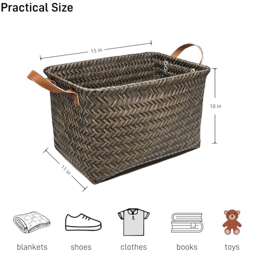GIB Wicker Woven Storage Baskets for Organizing Blankets Laundry Shelves - color: Espresso, size: Large